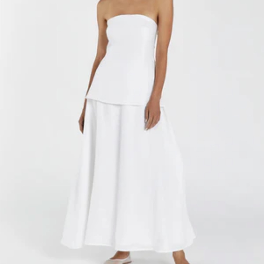 Strapless white linen dress